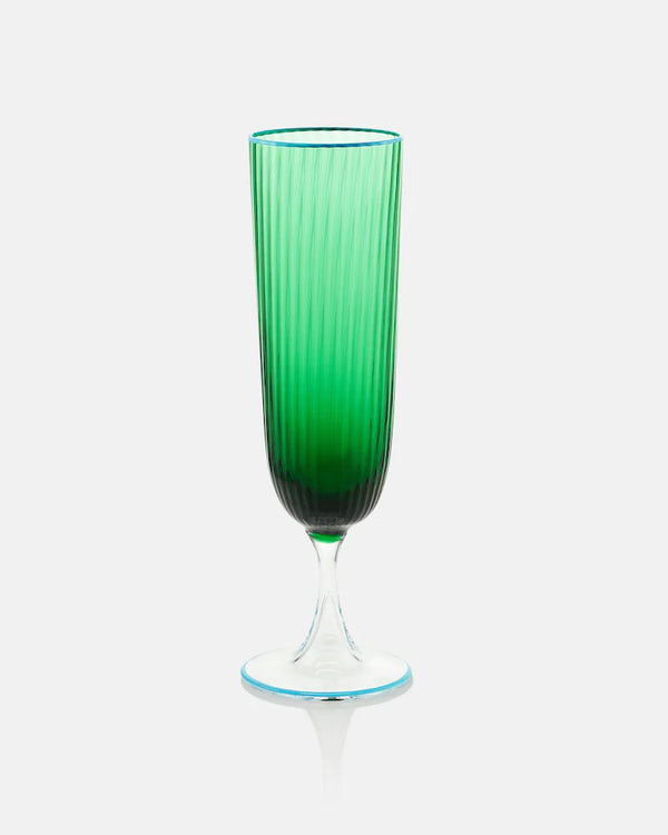 STRIPED FLUTE GLASS SET OF 2 GREEN