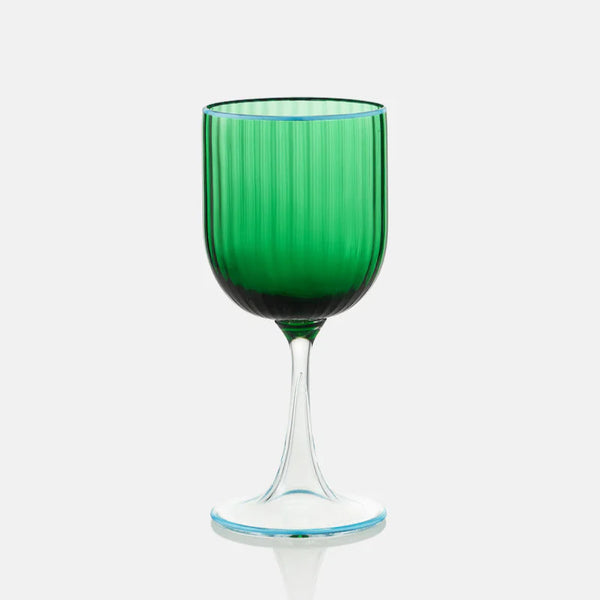 STRIPED RED WINE GLASS SET OF 2 GREEN