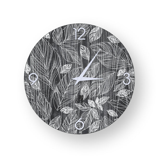 NATURE LEAVES INLAYED WOOD CLOCK