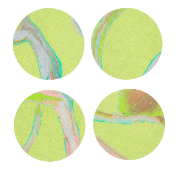 SET OF 8 LIGHT FLUX COATED COASTERS IN YELLOW