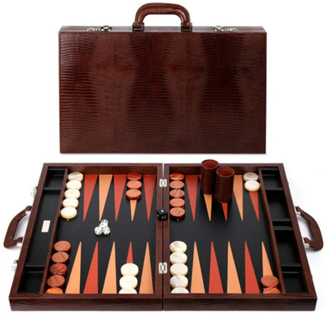 BROWN LEATHER BACKGAMMON SET BY RENZO ROMAGNOLI - Luxxdesign.com