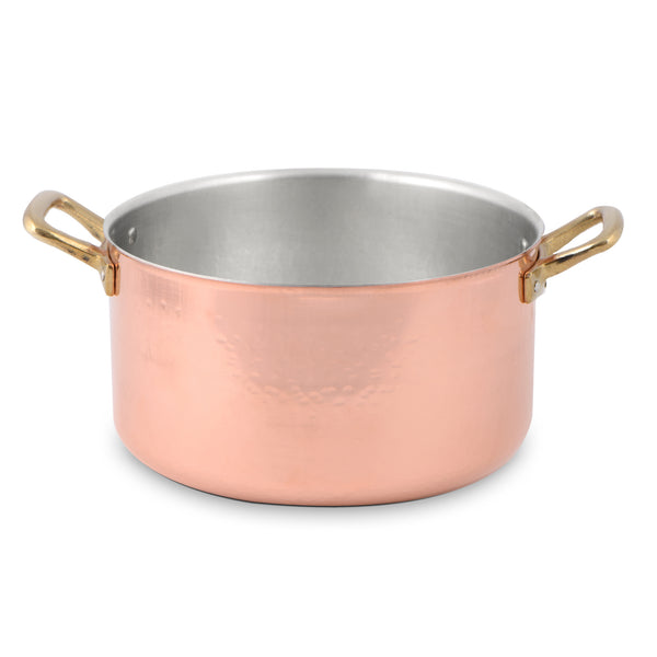 COPPER MEDIUM DEPTH SAUCEPOT TWO HANDLES WITH LID