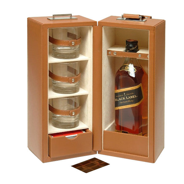 COGNAC LEATHER HEMINGWAY WHISKY SET BY RENZO ROMAGNOLI - Luxxdesign.com