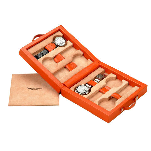 KEOPE TRAVEL WATCHES CASE ORANGE LEATHER BY RENZO ROMAGNOLI - Luxxdesign.com - 1