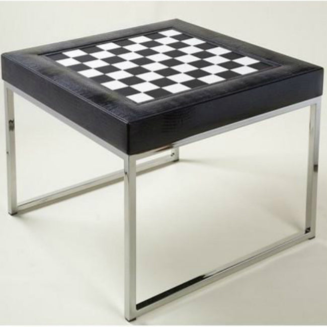 Regency Italian Renzo Romagnoli Leather and Chrome Black and Cream Chess Set