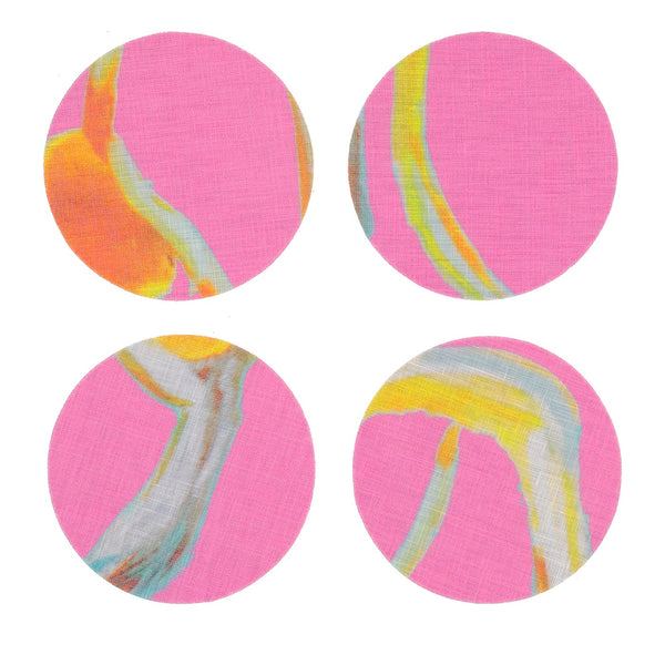 SET OF 8 SPACE SHAPES COATED COASTERS IN PINK