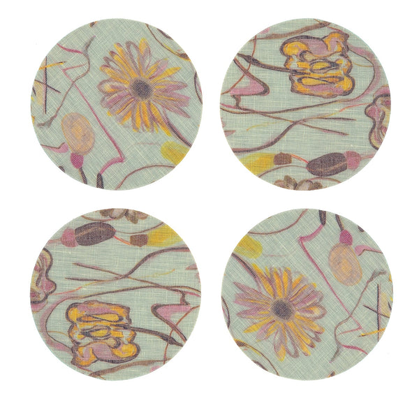 SET OF 8 BOUQUET COATED COASTERS IN GRASS