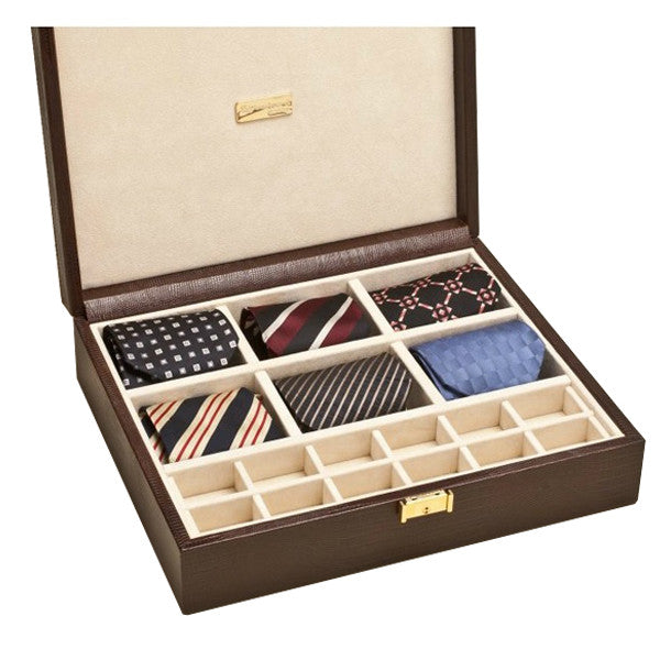 BROWN THESIUS TIE AND CUFFLINKS CASE BY RENZO ROMAGNOLI - Luxxdesign.com